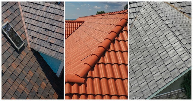 Roofer inspecting roof tiles and material thickness